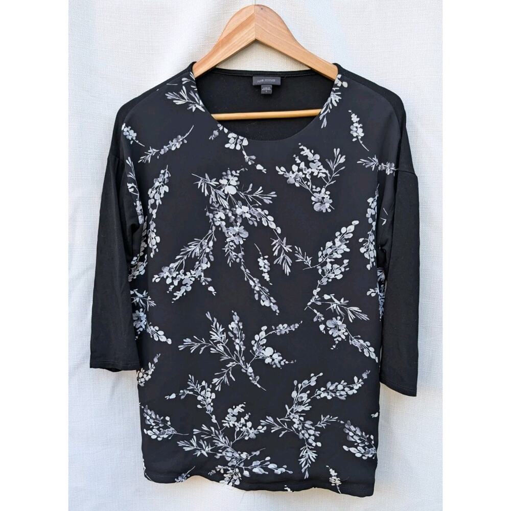 J Jill‎ Wearever Womens Mixed Media Blouse Sz S Floral Boho 3/4 Sleeves Travel